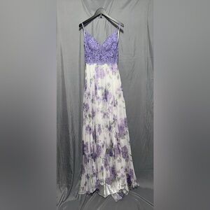 Sherri Hill Lavender and White Floral Lace Bodice Gown